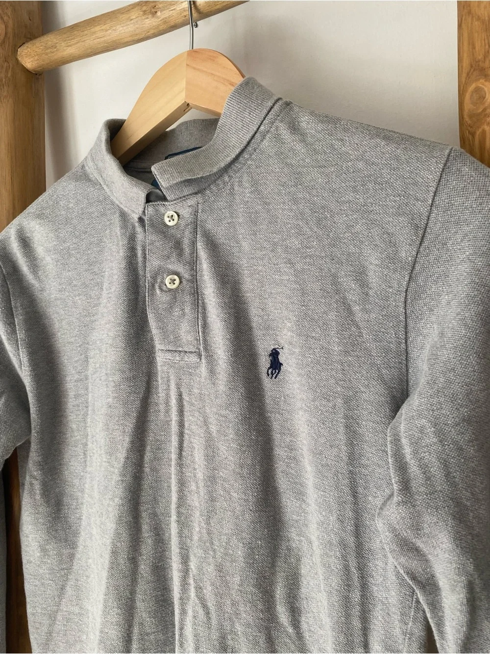 Polo Ralph Lauren Kids Long Sleeve Gray Polo Shirt Navy Embroidered Pony Logo